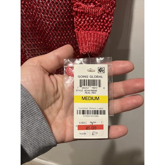 Inc International Concepts Top Womens M Red Mesh Asymmetrical Crochet Cover Up - Picture 6 of 7